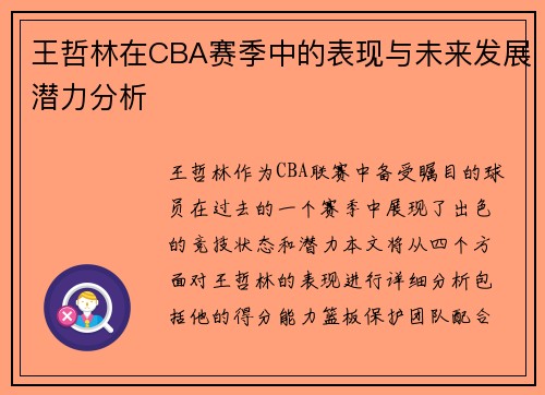 王哲林在CBA赛季中的表现与未来发展潜力分析