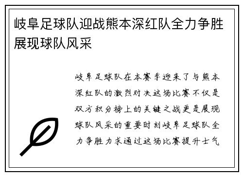 岐阜足球队迎战熊本深红队全力争胜展现球队风采